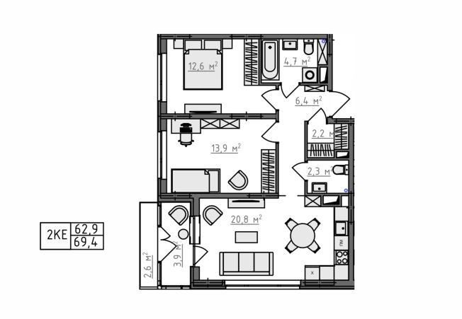 Купить квартиру в новостройках в ЖК Квартал Новаторов в Владимире. Вариант № 130591, 2, площадь -  квм, цена 6825520 рублей