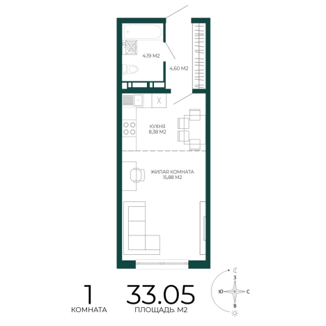 Купить однокомнатную квартиру в ЖК Жилой комплекс "Чаадаев" в Пензе. Вариант № 5388811, 0, площадь -  квм, цена 3040600 рублей