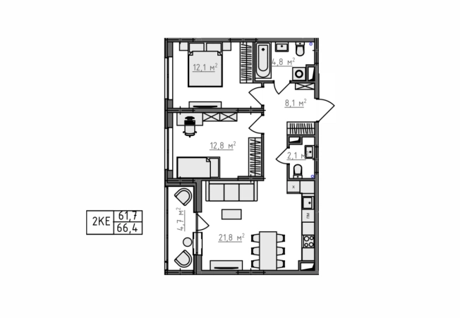 Купить двухкомнатную квартиру в новостройках в ЖК Квартал Новаторов в Владимире. Вариант № 130621, 3, площадь -  квм, цена 6917400 рублей