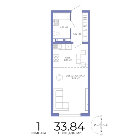Купить однокомнатную квартиру на улице Побочинская в Пензе. Вариант № 126880, 0, площадь -  квм, цена 3113280 рублей