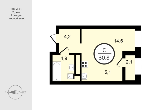 Купить однокомнатную квартиру в новостройках в ЖК UNO в Владимире. Вариант № 244540, 0, площадь -  квм, цена 5846300 рублей