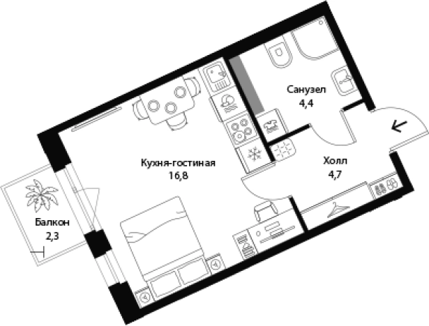 . Вариант № 7829699, 0, площадь - 25.91 квм, цена 5852000 рублей