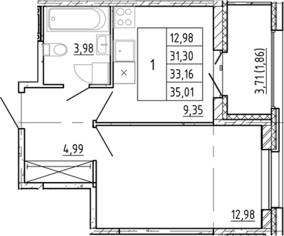 Купить однокомнатную квартиру в Ленинградской области. Вариант № 7268040, 0, площадь -  квм, цена 5675888 рублей