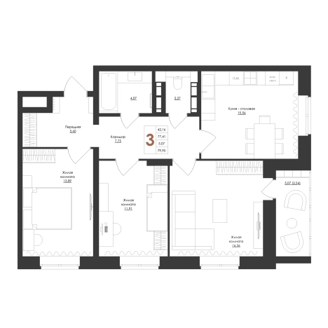 Купить трехкомнатную квартиру на вторичке в Тульской области. Вариант № 99208, 0, площадь -  квм, цена 6411990 рублей