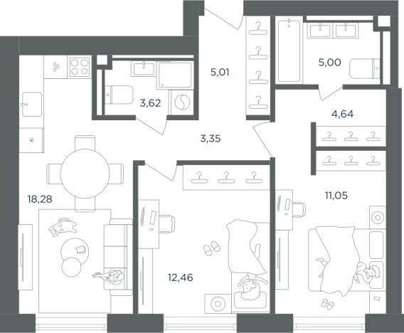 Купить двухкомнатную квартиру в районе Печатники в Москве. Вариант № 7645724, 0, площадь -  квм, цена 27085184 рублей