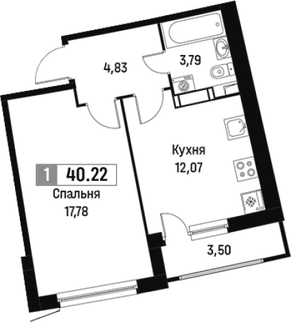 Купить однокомнатную квартиру у метро Девяткино в Мурине. Вариант № 6211680, 0, площадь -  квм, цена 6837757 рублей