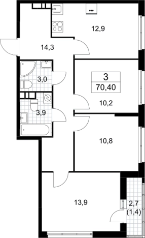 . Вариант № 3951999, 0, площадь - 69 квм, цена 13903373 рублей