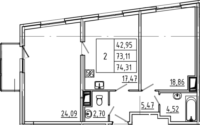 . Вариант № 4162472, 0, площадь - 73.11 квм, цена 17473290 рублей