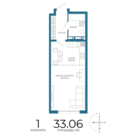 Купить однокомнатную квартиру в Микрорайоне Пенза-2, Железнодорожный район в Пензе. Вариант № 3445154, 0, площадь -  квм, цена 3041520 рублей