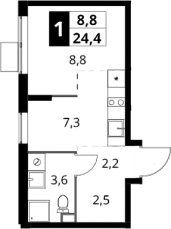 Купить однокомнатную квартиру в ЖК 1-й Шереметьевский в Химках. Вариант № 9822231, 0, площадь -  квм, цена 8486320 рублей