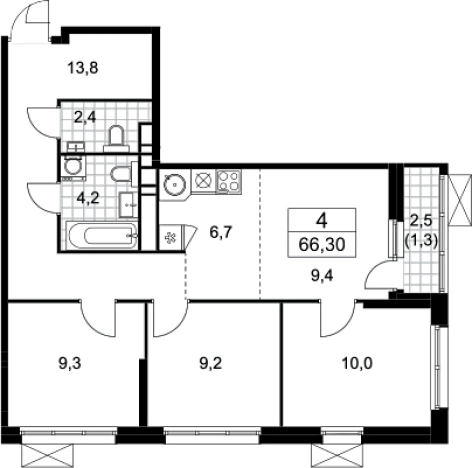 Купить четырехкомнатную квартиру у метро Потапово в Москве. Вариант № 93780, 0, площадь -  квм, цена 16685788 рублей