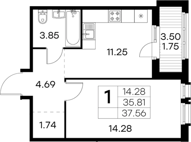 Купить однокомнатную квартиру в новостройках у метро Парнас в Санкт-Петербурге. Вариант № 4807556, 0, площадь -  квм, цена 7439999 рублей