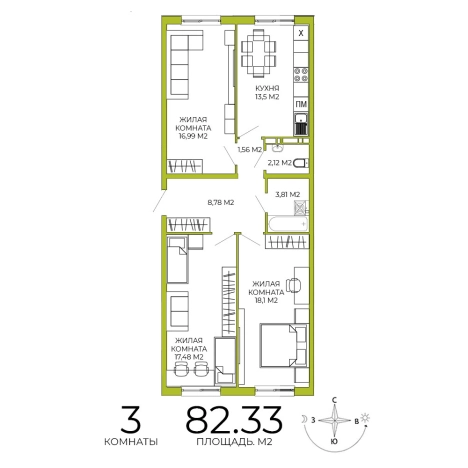 Купить трехкомнатную квартиру в новостройках на улице Побочинская в Пензе. Вариант № 115890, 0, площадь -  квм, цена 7656690 рублей