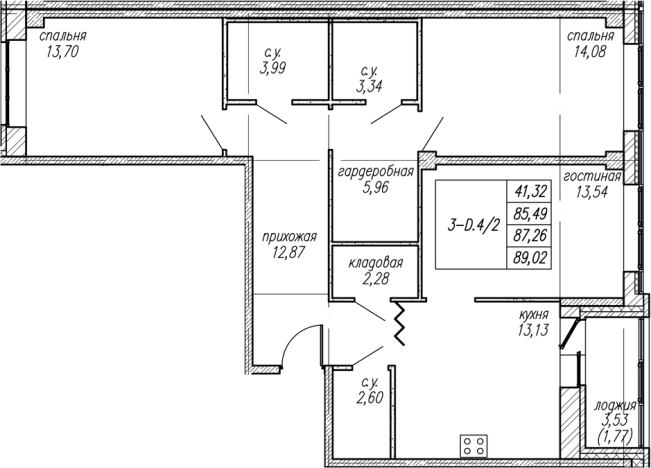 Купить трехкомнатную квартиру в ЖК Уютный в Ленинградской области. Вариант № 8063802, 0, площадь -  квм, цена 14237167 рублей