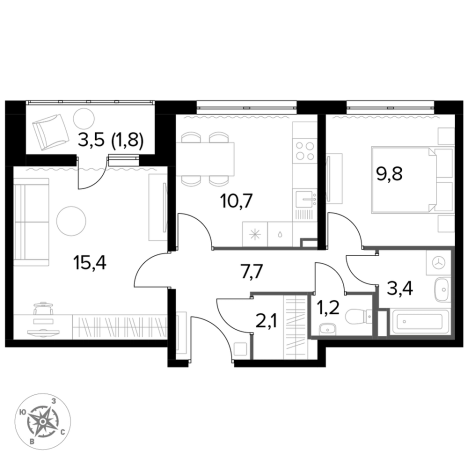 . Вариант № 9838383, 0, площадь - 52.9 квм, цена 13669360 рублей