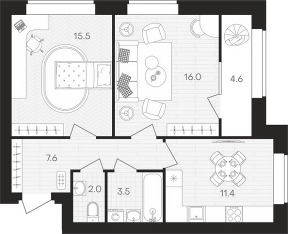 Купить двухкомнатную квартиру в ЖК Жилой комплекс "Кантри" в Пензенской области. Вариант № 120084, 0, площадь -  квм, цена 5514600 рублей