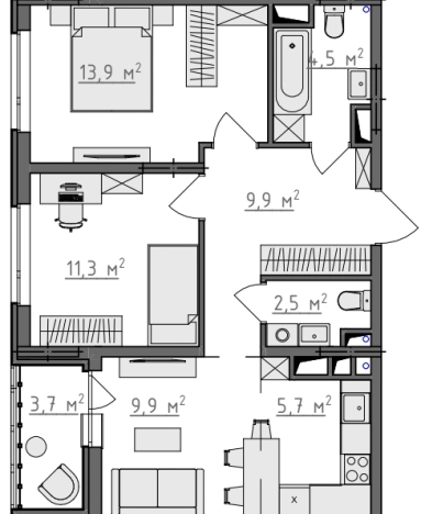 Купить двухкомнатную квартиру в новостройках в Владимирской области. Вариант № 130522, 0, площадь -  квм, цена 6322900 рублей