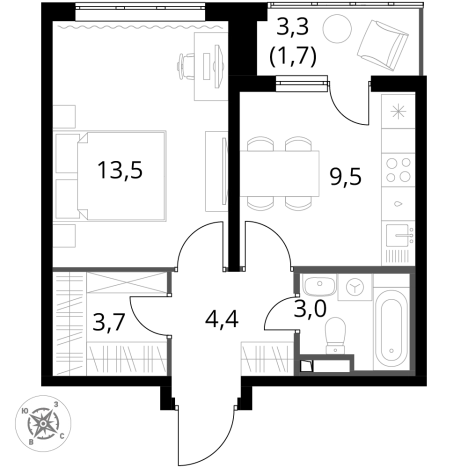 Купить однокомнатную квартиру у метро Битца в Видном. Вариант № 9946985, 0, площадь -  квм, цена 12200640 рублей