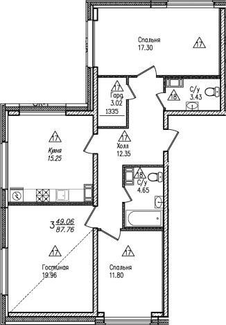 Купить трехкомнатную квартиру у метро Площадь Мужества в Санкт-Петербурге. Вариант № 8062906, 0, площадь -  квм, цена 21483648 рублей