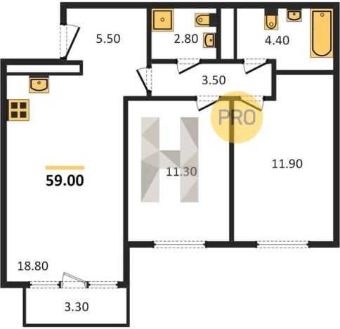 Купить двухкомнатную квартиру в новостройках в ЖК Холмогоровский 4 в Ижевске. Вариант № 68051, 0, площадь -  квм, цена 4841200 рублей