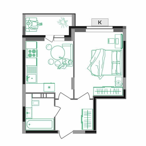 . Вариант № 2731687, 1, площадь - 37 квм, цена 4088500 рублей