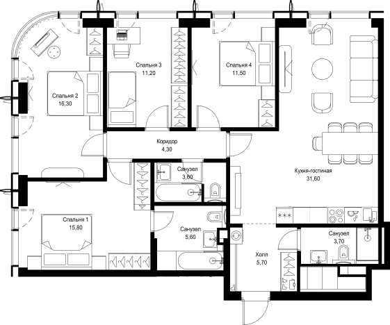 Купить четырехкомнатную квартиру в ЖК City Bay в Москве. Вариант № 5232582, 0, площадь -  квм, цена 38526829 рублей