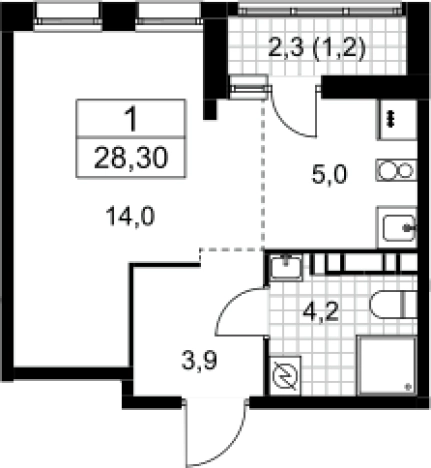 . Вариант № 3952131, 0, площадь - 27.1 квм, цена 6606975 рублей