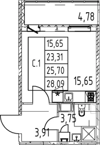 Купить Студию у метро Девяткино в Мурине. Вариант № 7267403, 0, площадь -  квм, цена 5330888 рублей