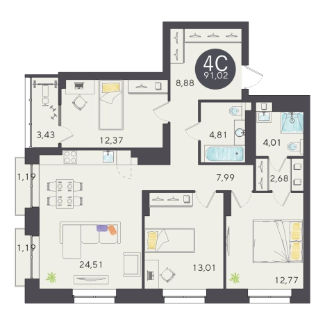 Купить четырехкомнатную квартиру в новостройках в Новосибирской области. Вариант № 9931468, 0, площадь -  квм, цена 15062000 рублей