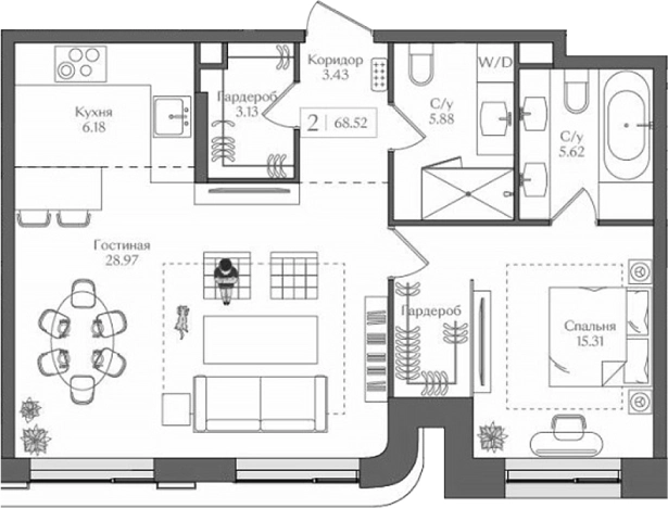 . Вариант № 3567656, 0, площадь - 68.52 квм, цена 27166517 рублей
