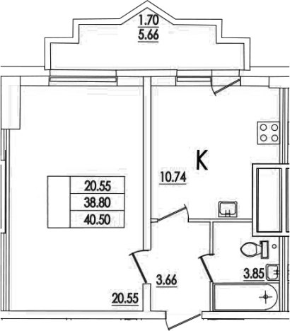 . Вариант № 67047, 0, площадь - 38.8 квм, цена 10923106 рублей