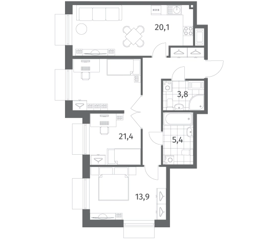 Купить трехкомнатную квартиру в ЖК Парусная 1 в Санкт-Петербурге. Вариант № 7265960, 0, площадь -  квм, цена 26787000 рублей