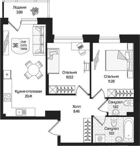 Купить трехкомнатную квартиру у метро Парнас в Ленинградской области. Вариант № 9314084, 0, площадь -  квм, цена 13406477 рублей