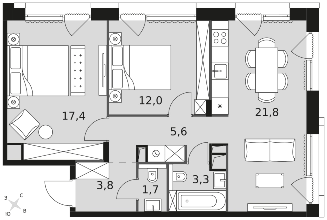 Купить трехкомнатную квартиру на улице Снежная в Москве. Вариант № 9622403, 0, площадь -  квм, цена 49278720 рублей