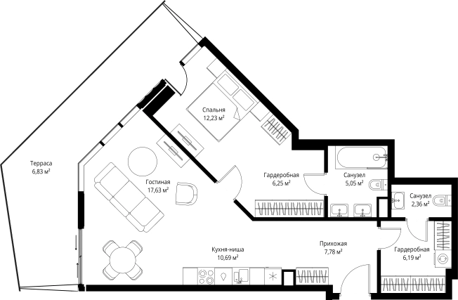 Купить однокомнатную квартиру у метро Хорошево в Москве. Вариант № 159225, 0, площадь -  квм, цена 46881250 рублей