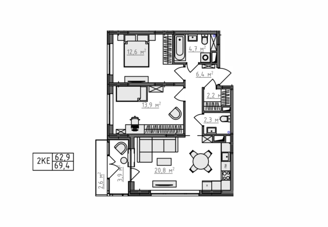 Купить квартиру в новостройках в ЖК Квартал Новаторов в Владимире. Вариант № 130591, 3, площадь -  квм, цена 6825520 рублей