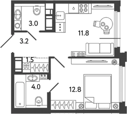 Купить однокомнатную квартиру в ЖК Гений в Санкт-Петербурге. Вариант № 6251925, 0, площадь -  квм, цена 12233606 рублей