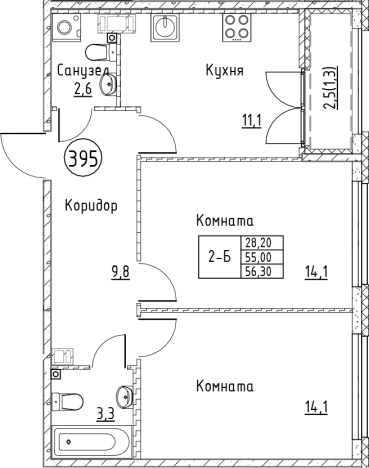 . Вариант № 6829984, 0, площадь - 55 квм, цена 10222954 рублей