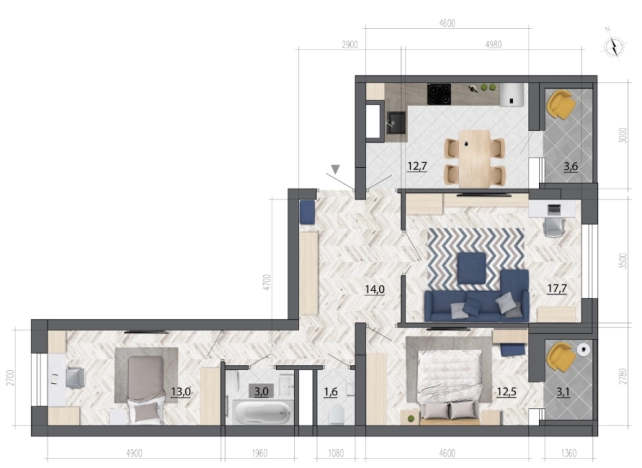 Купить трехкомнатную квартиру в ЖК Лето (Рокоссовского) в Воронеже. Вариант № 147736, 0, площадь -  квм, цена 8865512 рублей