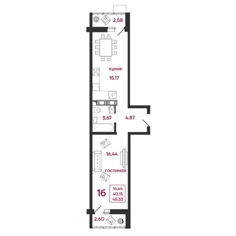 Купить однокомнатную квартиру в новостройках на улице Баталина в Пензе. Вариант № 6768446, 0, площадь -  квм, цена 6300000 рублей