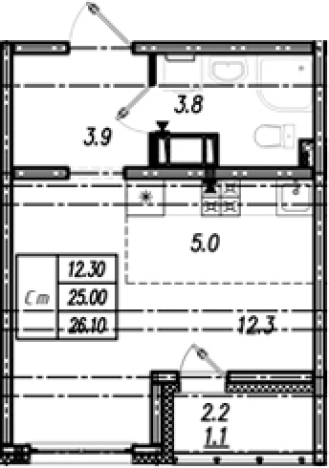 . Вариант № 9636220, 0, площадь - 25 квм, цена 4755602 рублей