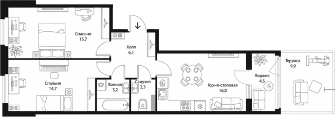 Купить трехкомнатную квартиру в ЖК Экография в Ленинградской области. Вариант № 7829553, 0, площадь -  квм, цена 14748900 рублей