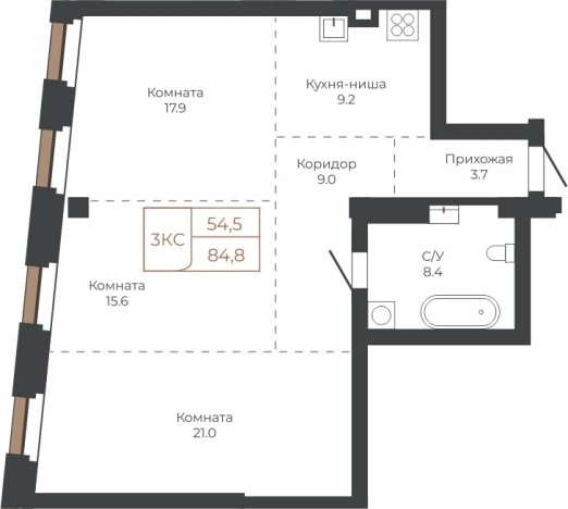 Купить Студию на улице Барханная в Новосибирской области. Вариант № 6841072, 0, площадь -  квм, цена 22772808 рублей