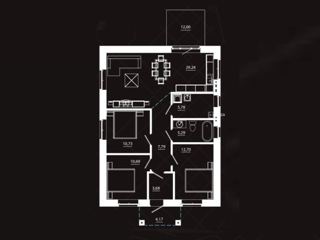 . Вариант № 13256, 3, площадь - 103 квм, цена 7700000 рублей