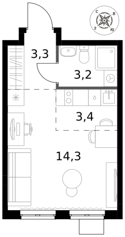 . Вариант № 9953961, 0, площадь - 24.2 квм, цена 9104040 рублей