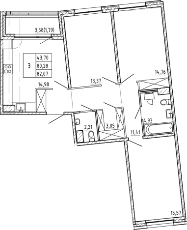 Купить трехкомнатную квартиру на улице 7-я линия Васильевского острова в Санкт-Петербурге. Вариант № 7598165, 0, площадь -  квм, цена 30763978 рублей