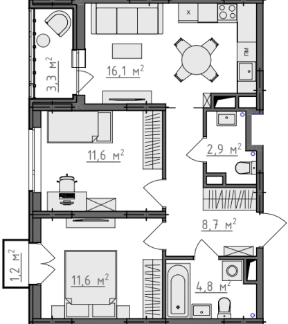 Купить квартиру в новостройках в ЖК Квартал Новаторов в Владимире. Вариант № 130310, 0, площадь -  квм, цена 6405810 рублей