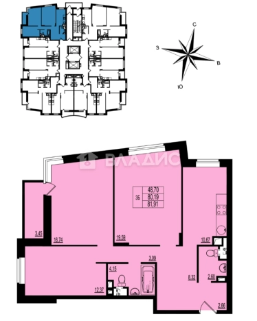 Купить квартиру в новостройках на улице Всесвятская в Владимире. Вариант № 4003614, 1, площадь -  квм, цена 7453810 рублей