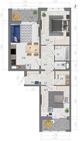 Купить квартиру на улице Федора Тютчева в Воронеже. Вариант № 153328, 0, площадь -  квм, цена 6924988 рублей