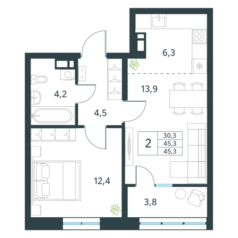 Купить двухкомнатную квартиру в новостройках в Микрорайоне Хороший, Чита в Чите. Вариант № 138046, 0, площадь -  квм, цена 7245315 рублей